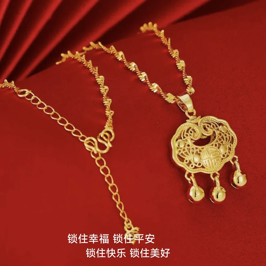 钛钢项链 经典古法平安锁项链