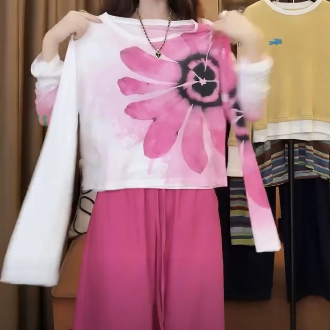 设计师时尚重工宽松显瘦长袖T恤女2025早秋新款潮流百搭薄款上衣