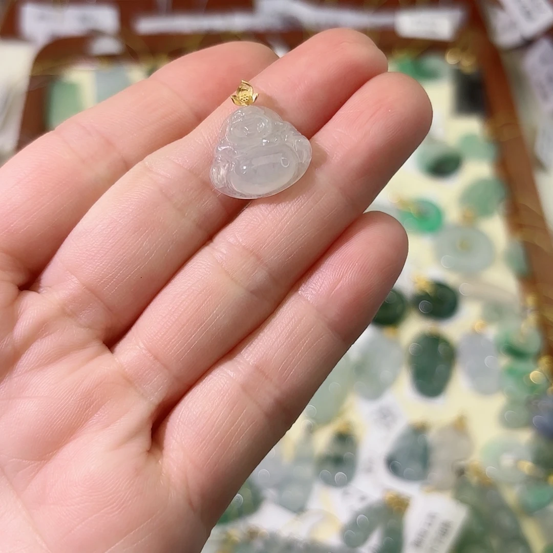翡翠18K金镶嵌颈饰翡翠佛公