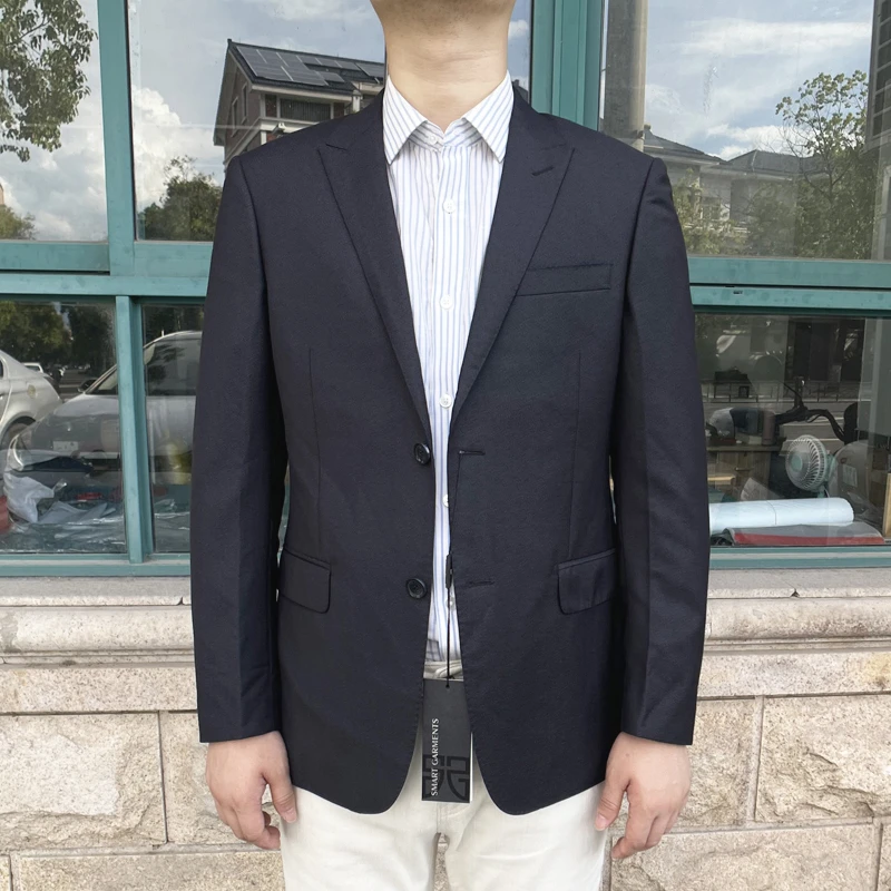 860305 羊毛68.8% 春秋新款男士西服二粒扣修身黑蓝色羊毛单西