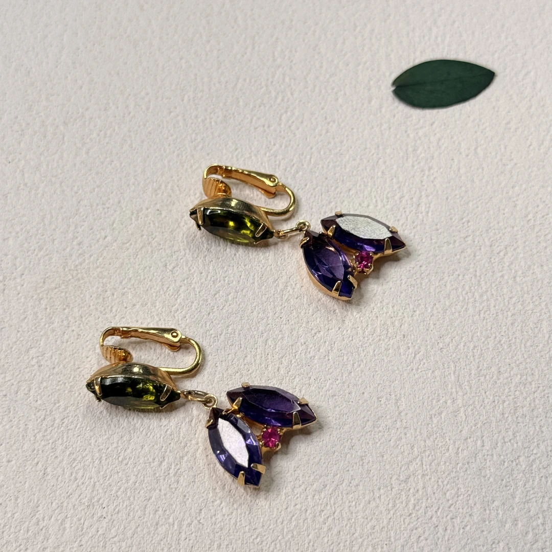 铜合金合成锆石耳饰 【六六中古】孤品复古耳夹th9831
