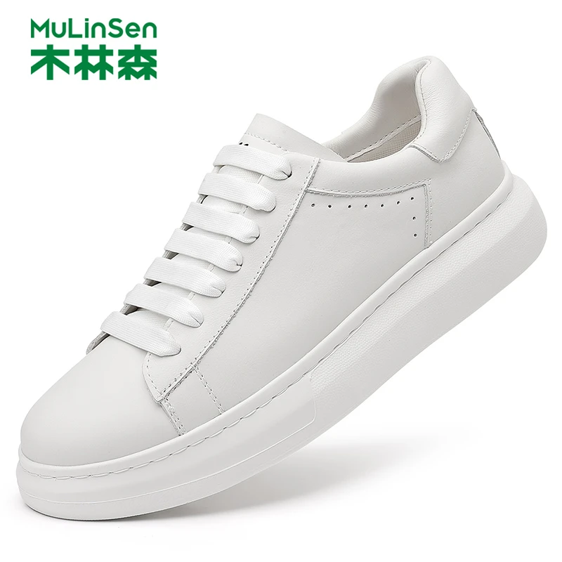 【雷总同款】木林森2025新款时尚男士休闲鞋小白鞋男士头层真皮轻便