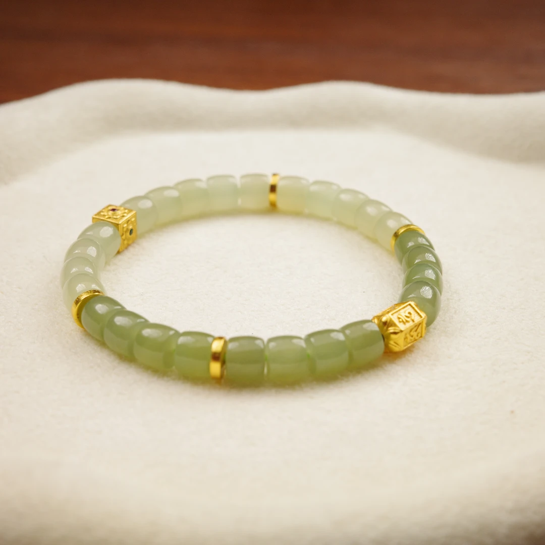 【枕玉珠宝】晴水和田玉手串6x7mm-YF002