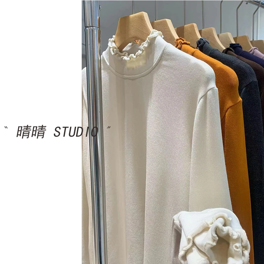 晴晴家-「超会搭」25年冬韩系简约百搭休闲舒适花边领长袖T恤1167