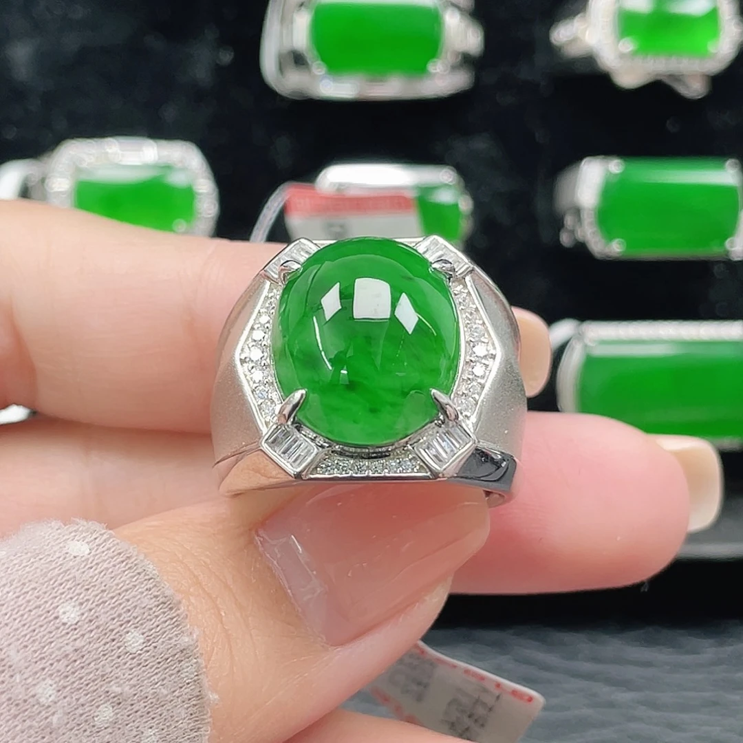 翡翠银S925镶嵌戒指天然A货翡翠没运费险3405