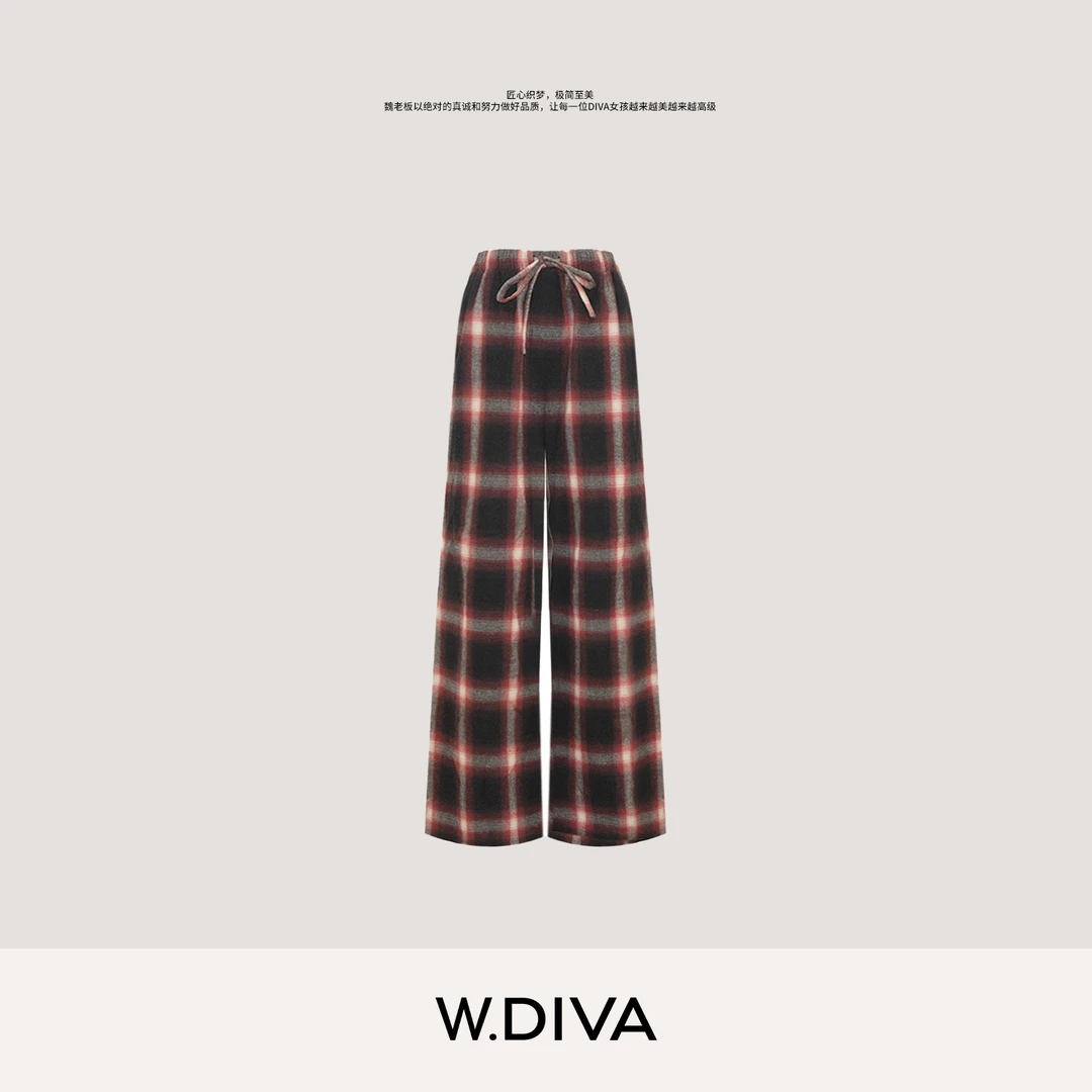 W.Diva【经典格纹】纯棉磨毛色织格纹显瘦百搭休闲休闲裤53K182433