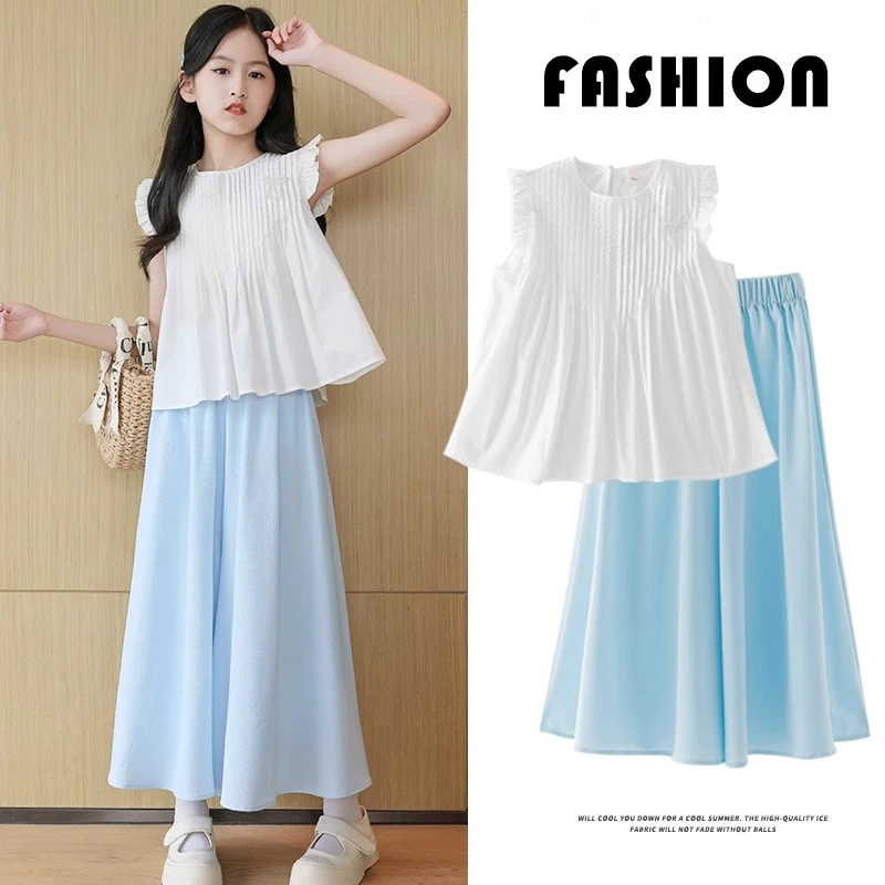 女童裙裤套装夏季薄款儿童2025新款夏装洋气连衣裙中大童冰丝时髦