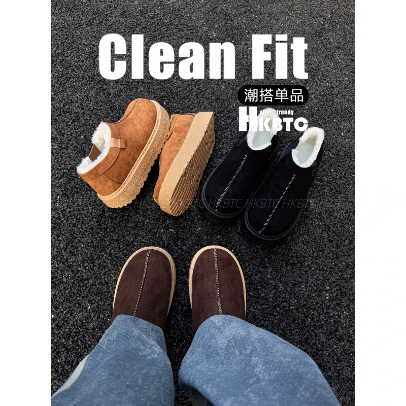 HKBTC 秋冬时尚休闲板鞋男士冬季加绒保暖棉鞋厚底增高大头面包鞋