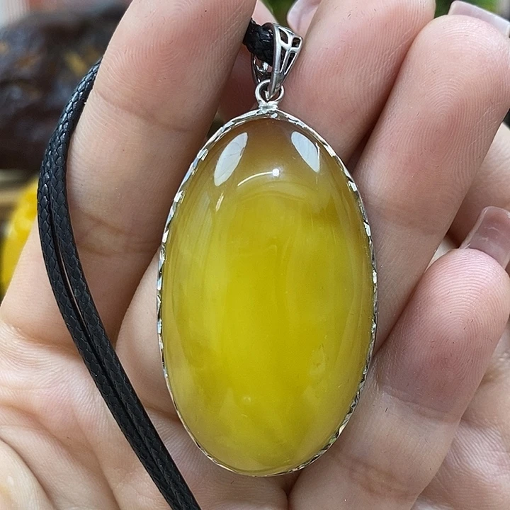 琥珀银S925镶嵌戒指吊坠