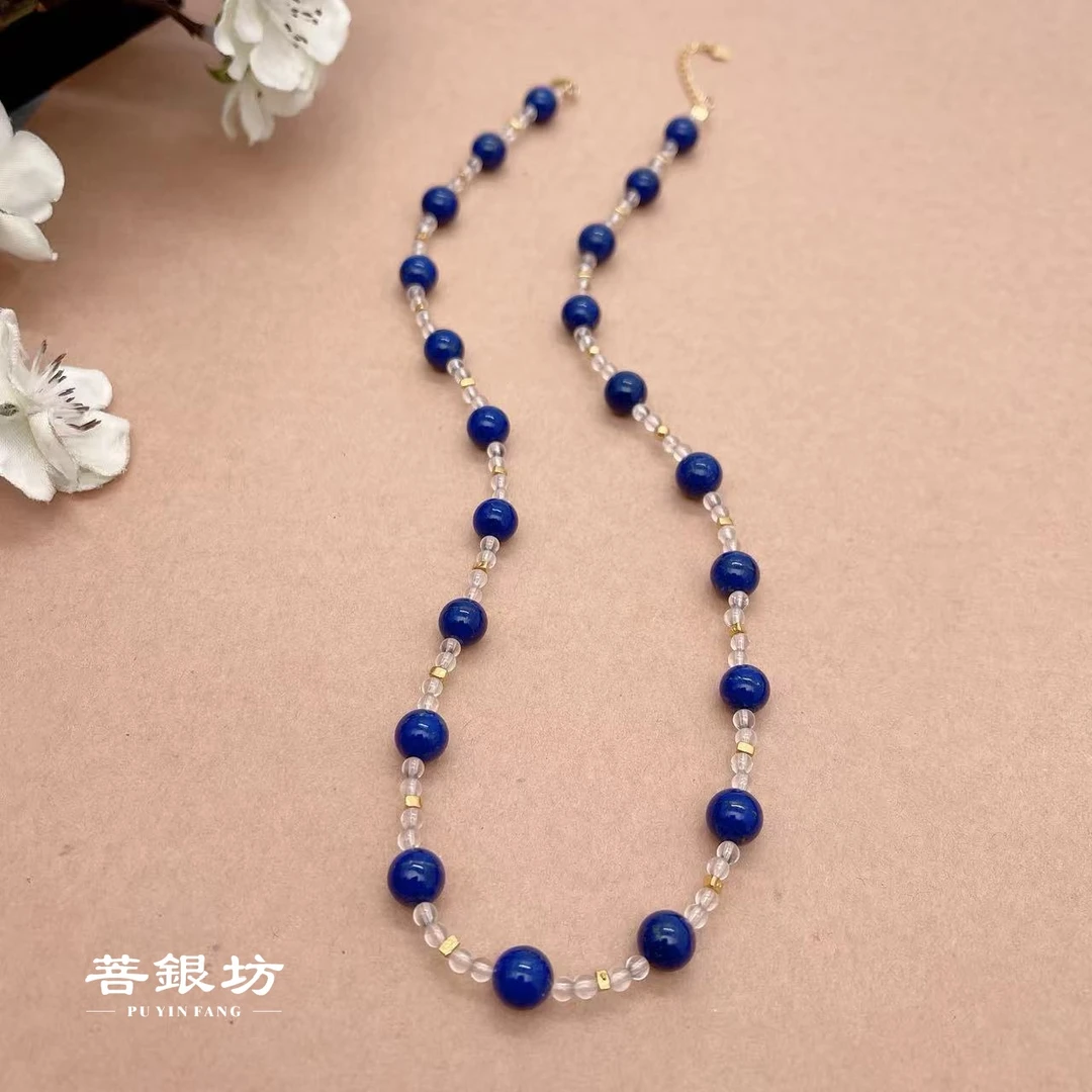 【菩银坊】925银青金石满天星项链 珠子8mm