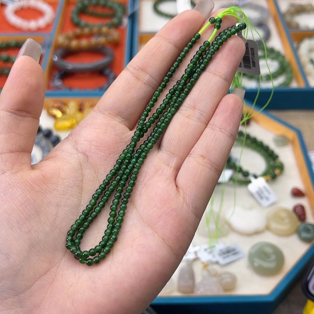 翡翠未镶嵌手链w38翡翠帝王绿3mm
