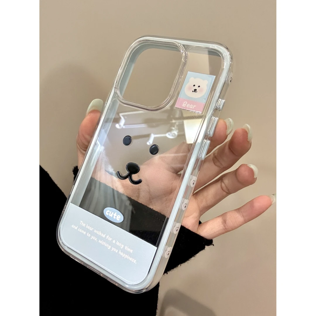 卡通可爱镂空自嘲熊适用iphone16promax苹果15pro手机壳14透明13