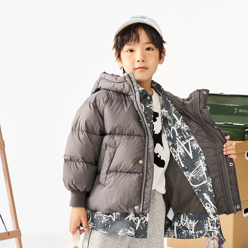 语写衬衫领拼接假两件羽绒外套时尚羽绒服