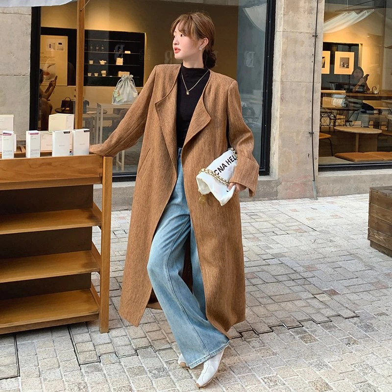 351-360V长袖外套驼色收腰大衣中长款西装过膝【非主图款】