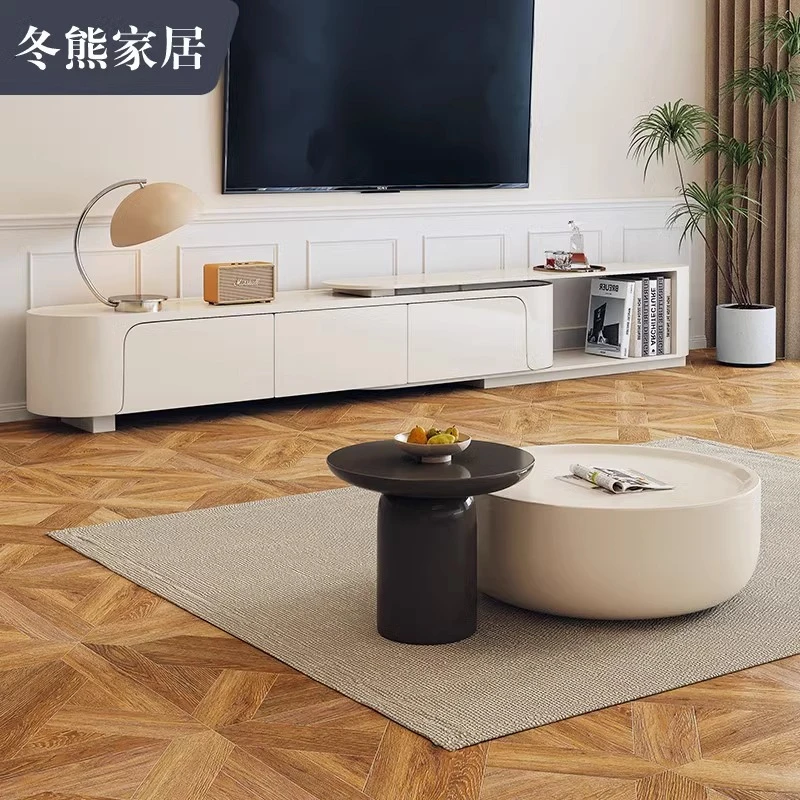 冬熊冬熊法式奶油风茶几客厅家用小户型简约网红大小圆茶几组合