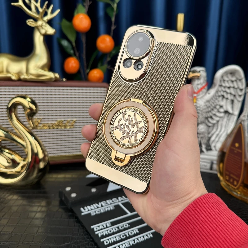 适用 华为nova12Pro【解压陀螺+高清镜头膜】电镀网格支架防摔壳