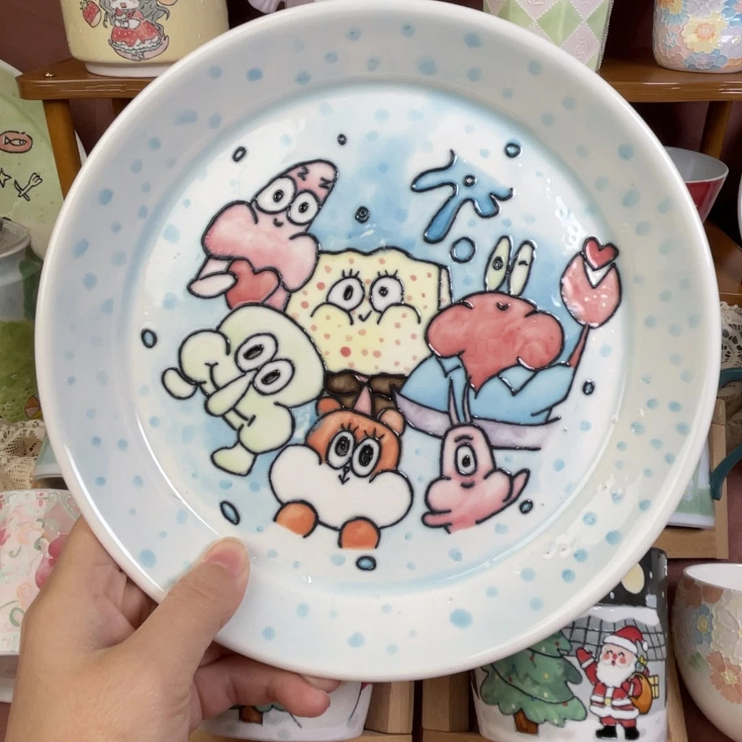 无盖款陶瓷瑕疵盘子手绘陶瓷