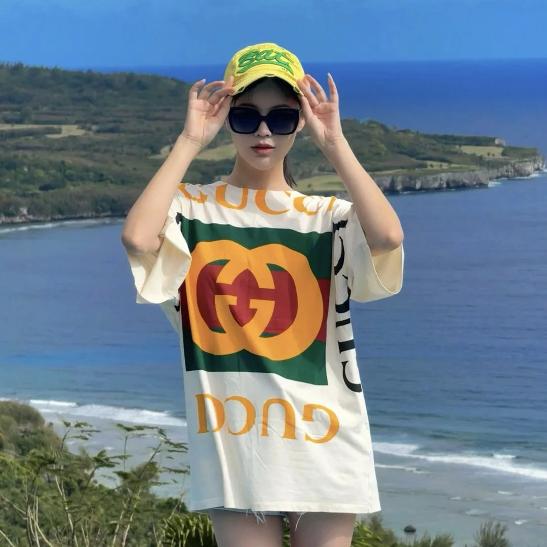 95新 GUCCI/古驰 z9 GG字母印花短袖连衣裙 XXS码/605490