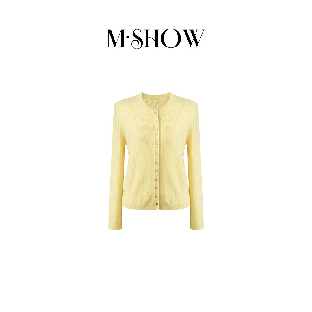 【墨秀毛衫】100%山羊绒2股26支纯色圆领女士羊绒长袖开衫686M