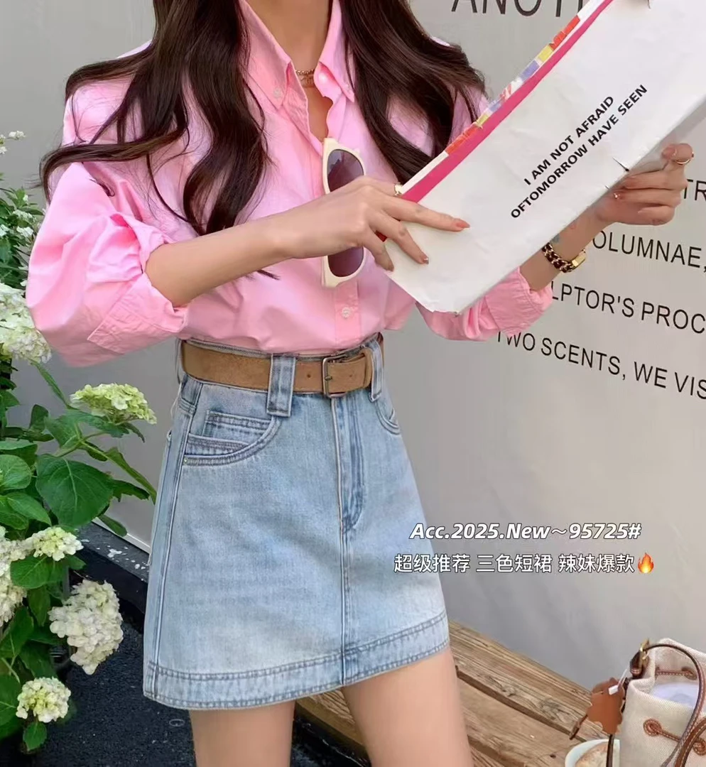 ACC品牌浅蓝牛仔短裙新款韩版宽松防走光休闲半身裙#95725