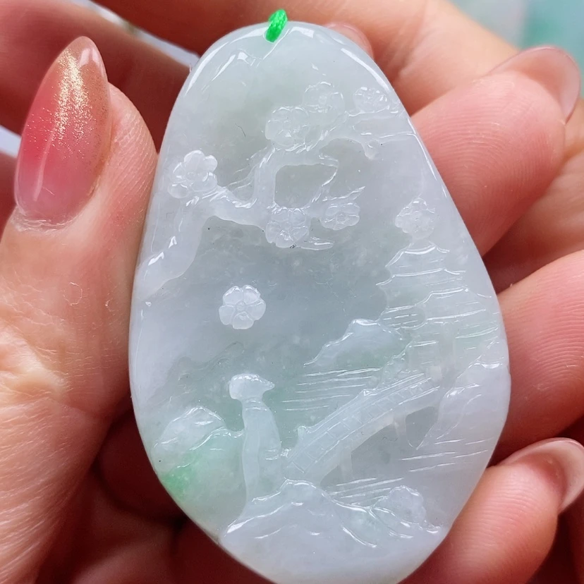 【闪购商品】翡翠颈饰未镶嵌天然翡翠A货山水牌