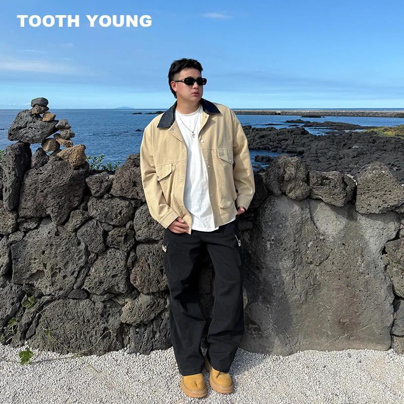 TOOTH YOUNG【帅气学长】工装翻领秋季宽松男士拼色休闲夹克
