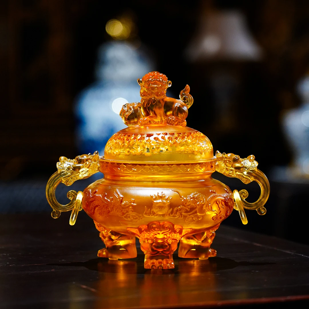【本尼家】LL2非遗好物中式禅意古法琉璃香炉狮子鼎装饰玄关摆件