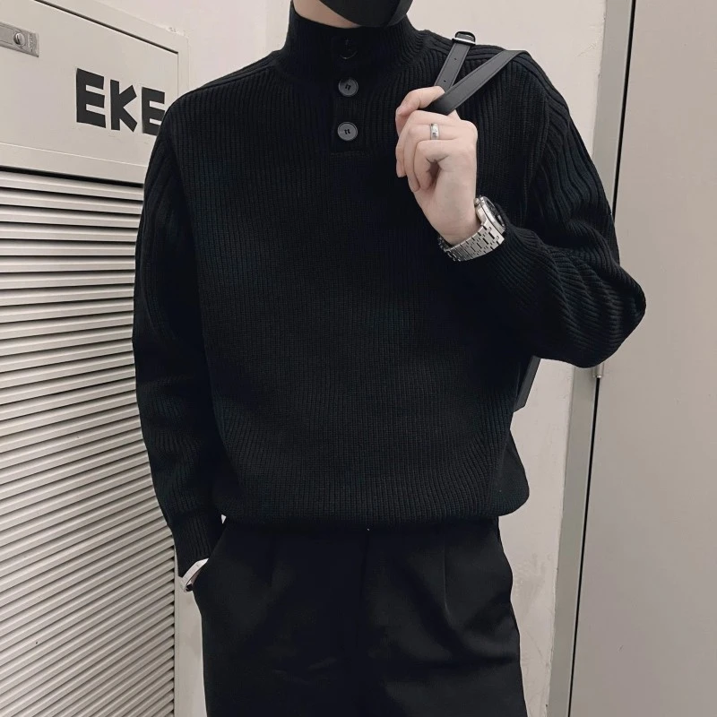 仓石一树潮牌秋冬新款针织衫男士韩版时尚高领黑色内搭毛衣打底衫