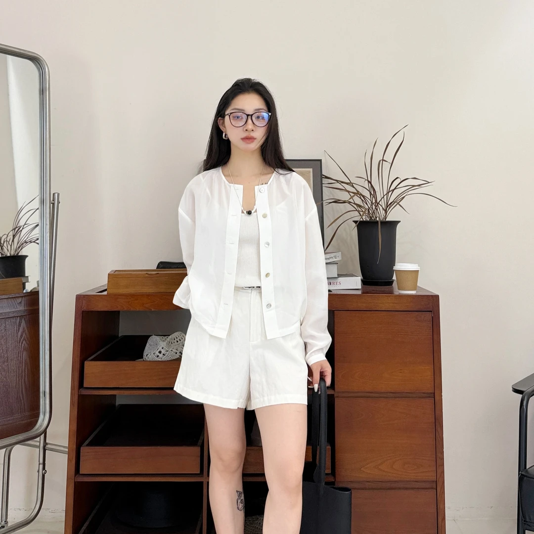 白尘丨100桑蚕丝丨15姆米真丝砂洗电力纺宽松休闲衬衫-MY6043