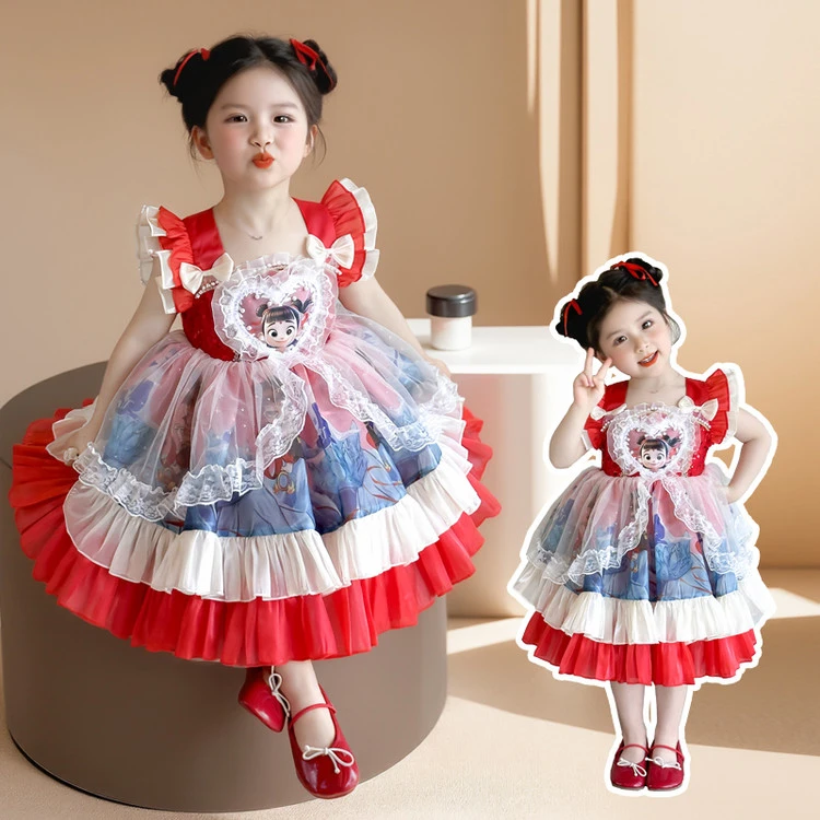 女童哪吒连衣裙夏装2025新款洛丽塔女孩公主裙宝宝生日礼服蛋糕裙