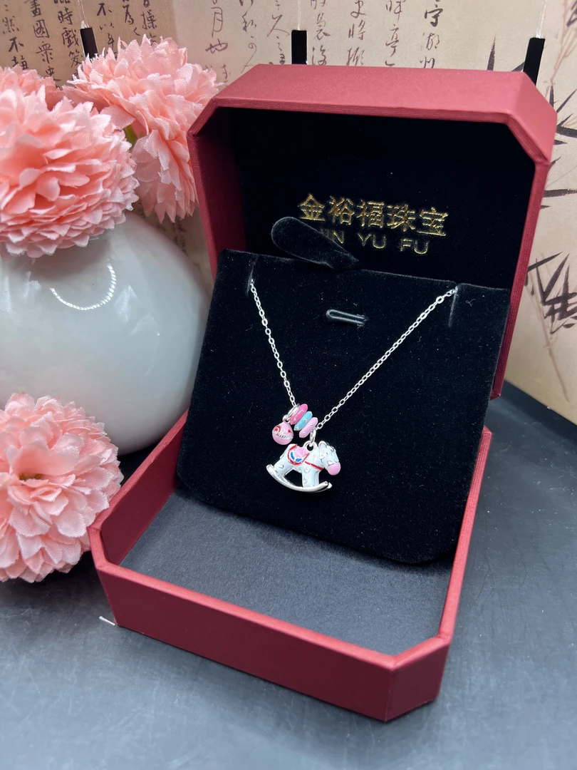 坠链均足银珐琅 足银釉彩幸福小马套链