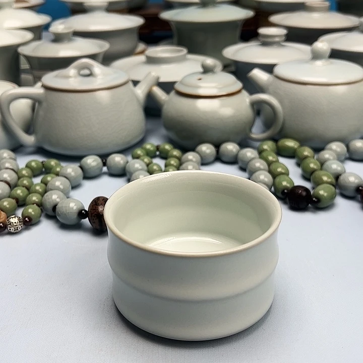 杯微微暇月白釉竹节杯原矿原釉原产地