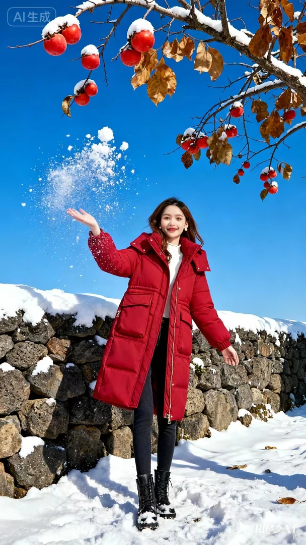 秋冬季韩版中长款女冬红色连帽棉服外套加厚保暖户外防风过膝棉衣