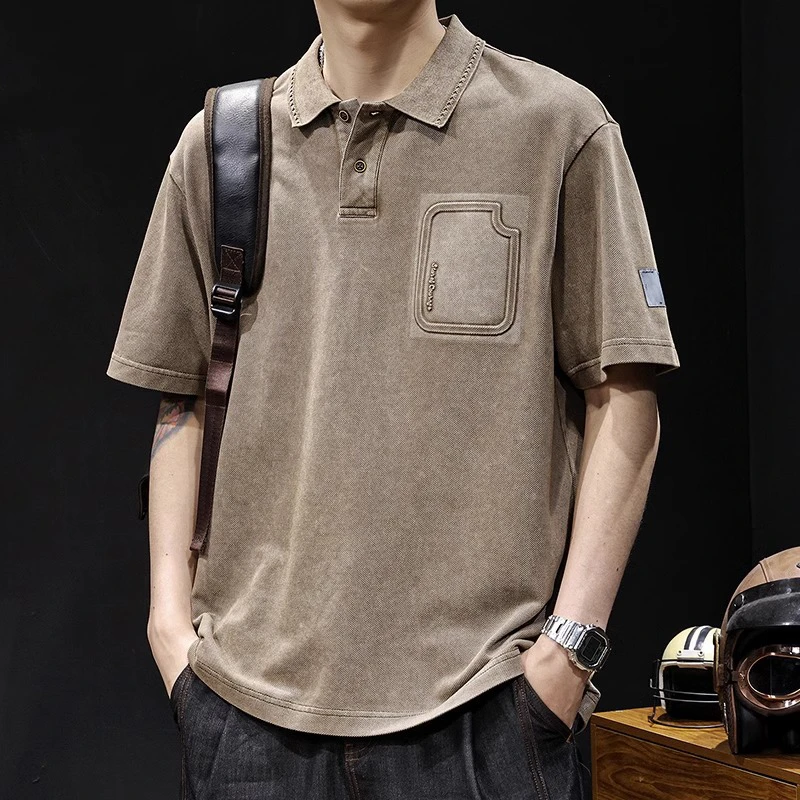 美式复古水洗Polo衫男士短袖t恤潮牌大码夏季25新款高端珠地透气