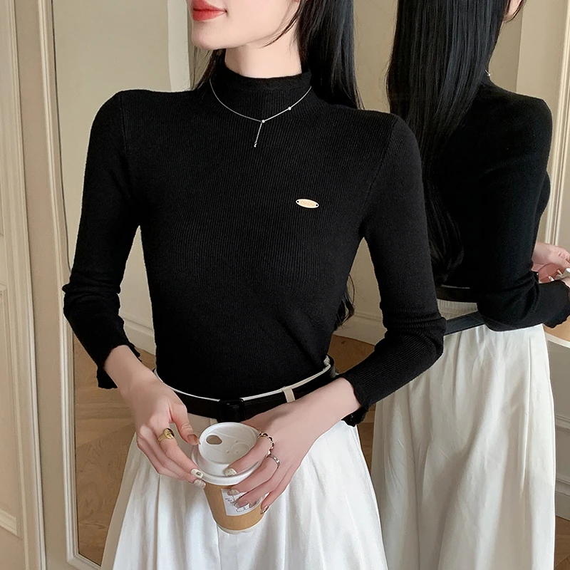 现货2025秋冬新款高领打底衫女保暖毛衣设计感上衣套头长袖针织衫