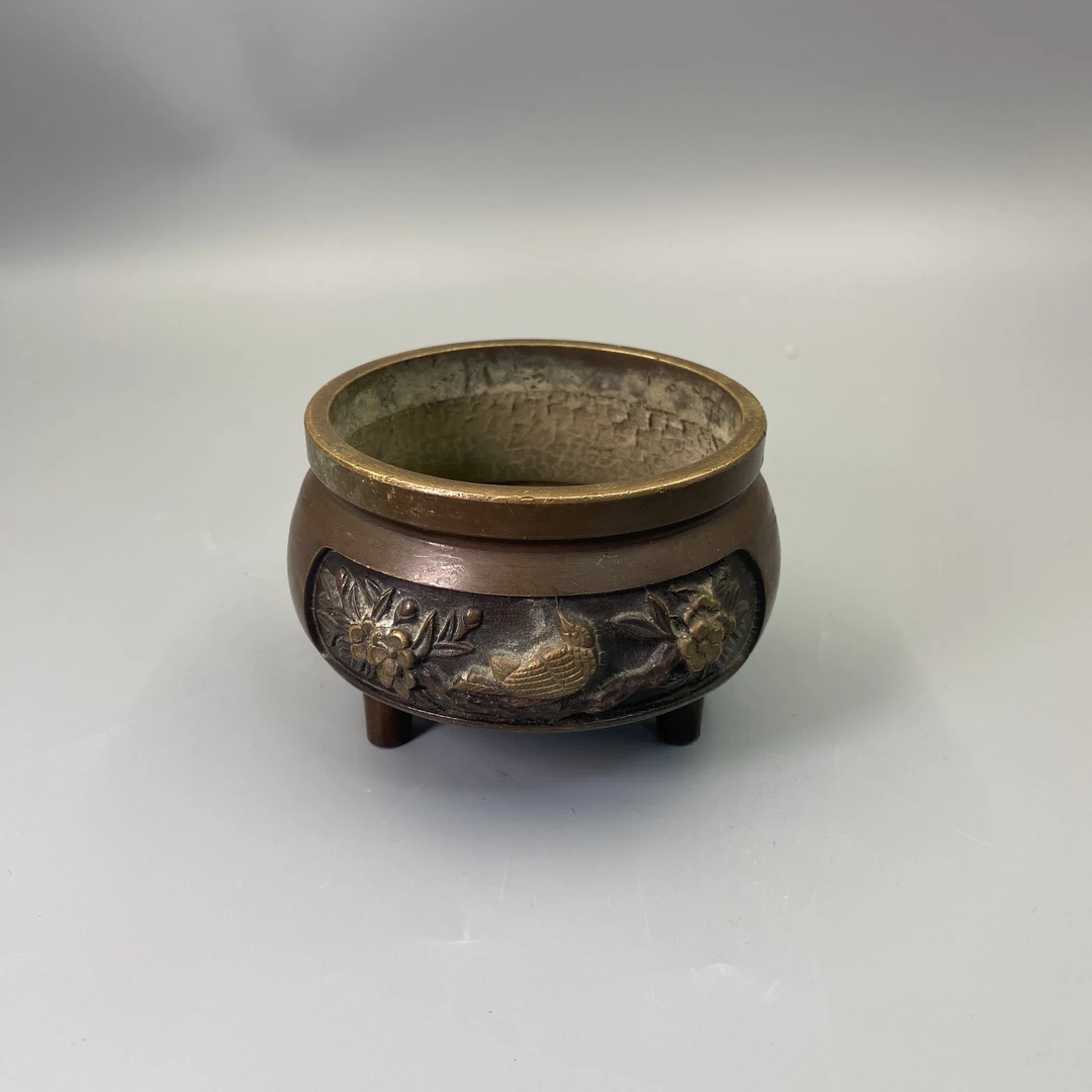 民国至早期开窗浮雕花鸟鬲式铜香炉益合/296-117-2