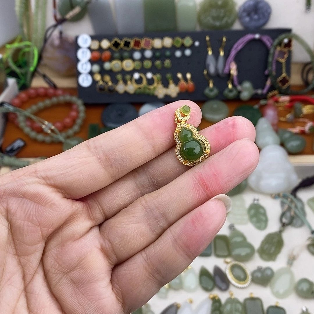 和田玉银S925镶嵌吊坠(不含链)