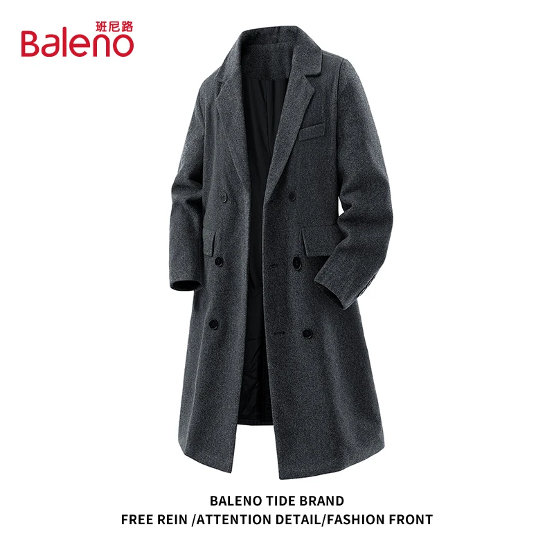 班尼路英伦韩版中长款呢子大衣男士秋冬季新款过膝款痞帅保暖外套