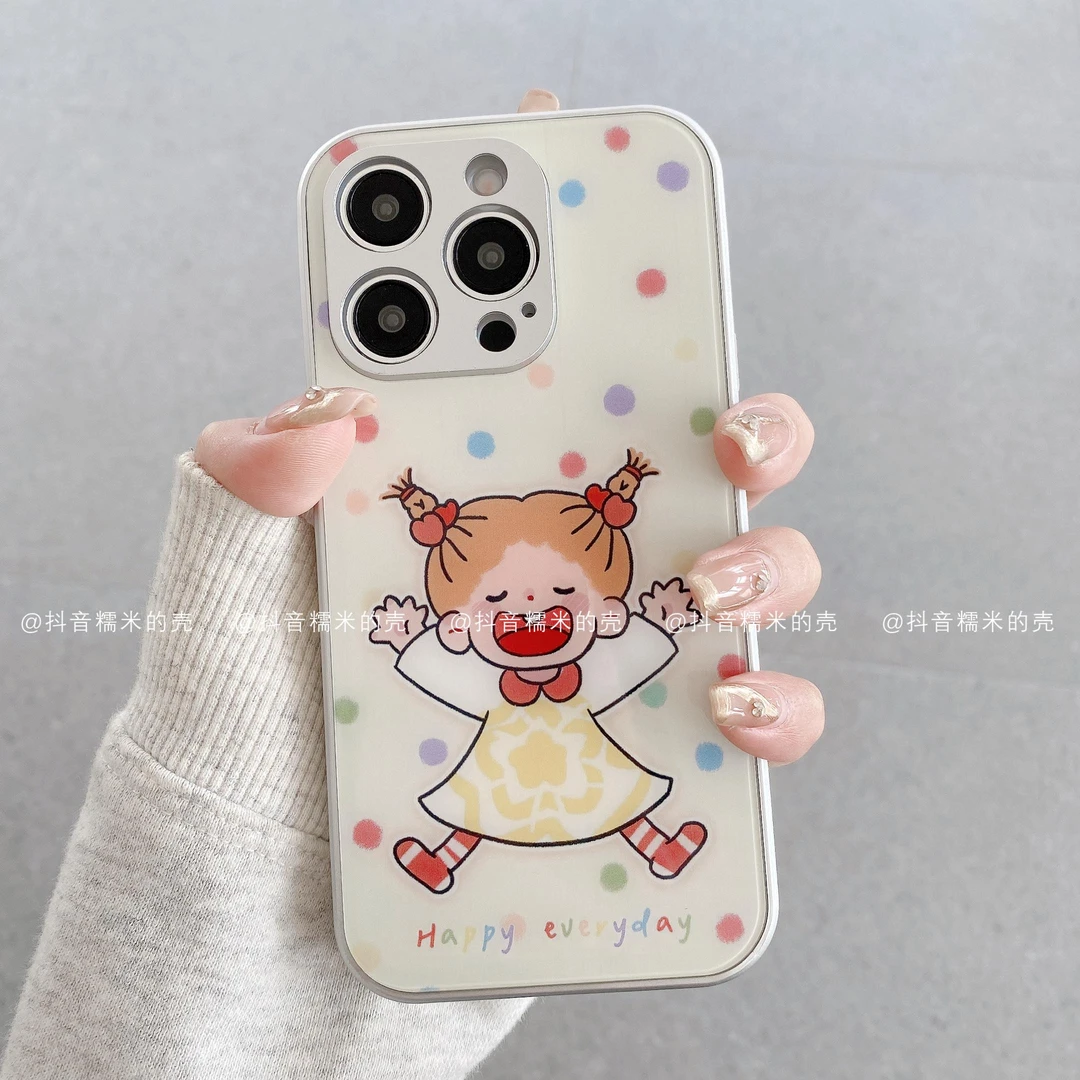 （苹果）金属玻璃适用苹果16promax/15/14/13/12/11手机壳元气女孩