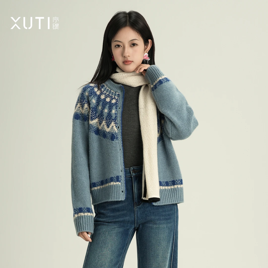 序缇『晴空』100%山羊绒针织开衫上衣女打底羊绒衫J98-26367