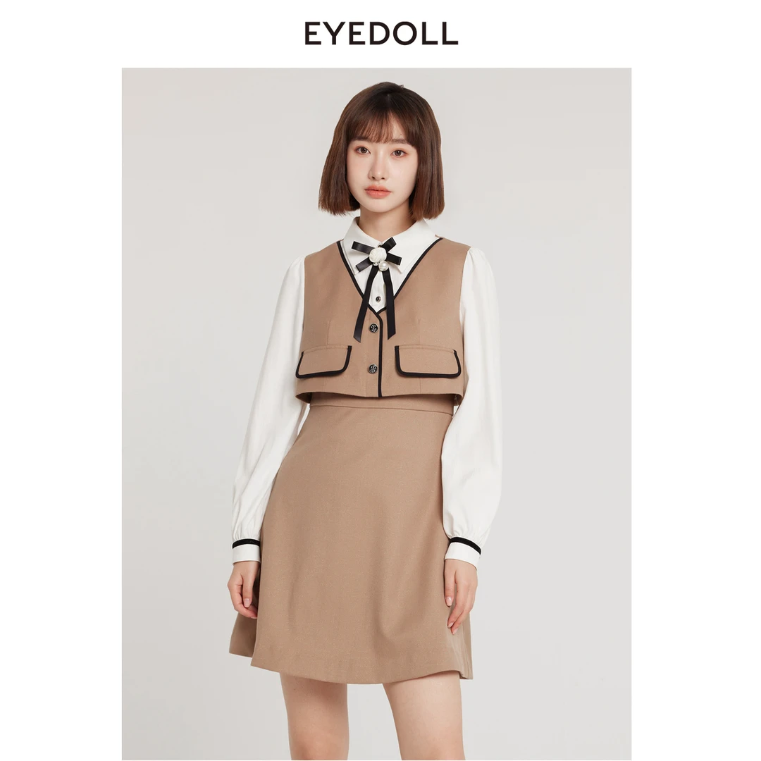 【千颂妮专享】EYEDOLL24春季新款学院风减龄文艺短款连衣裙