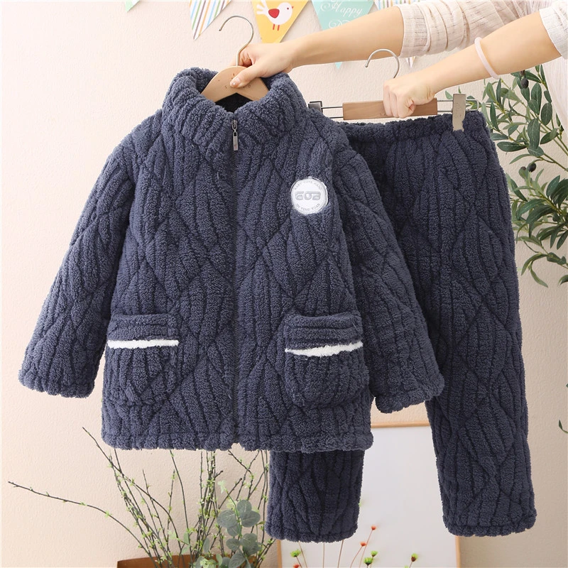 儿童睡衣男童冬款加厚款三层夹棉珊瑚绒大童女孩2025新款秋冬套装