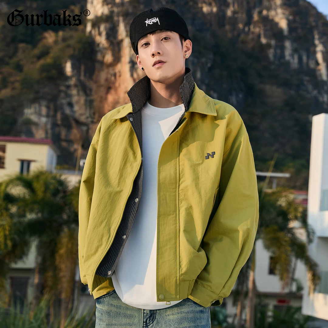 【古克】春秋新款假两件外套男士潮流百搭痞帅翻领夹克衬衫领上衣