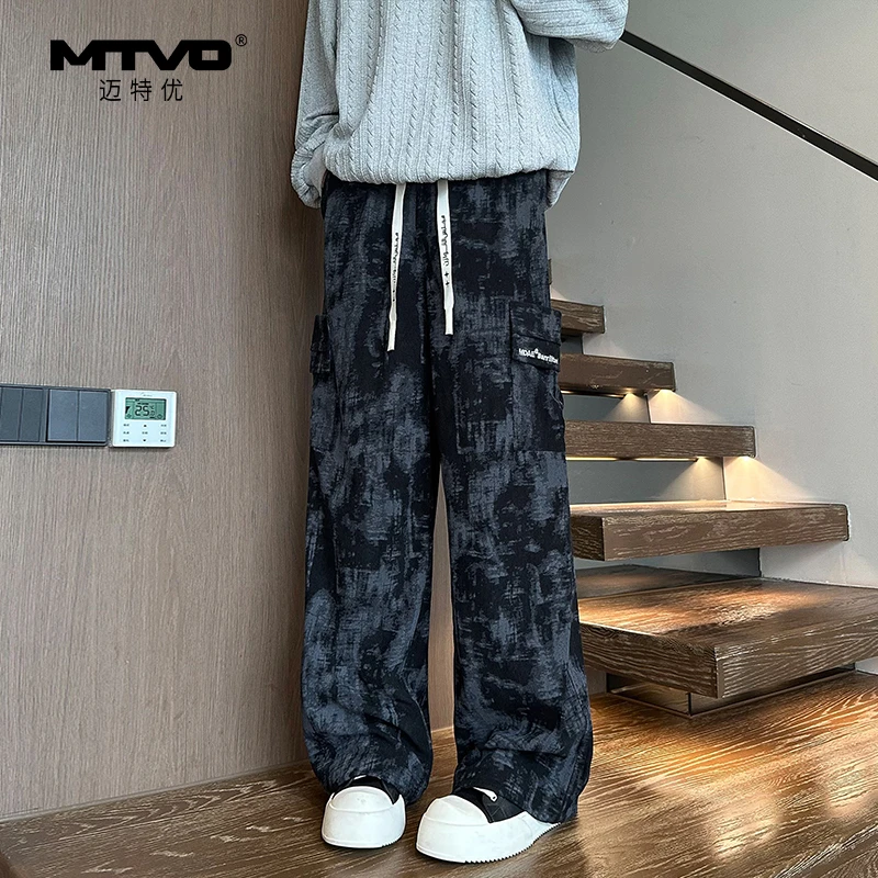 MontVoo/迈特优工装风扎染秋季免烫休闲裤阔腿裤宽松裤子25669