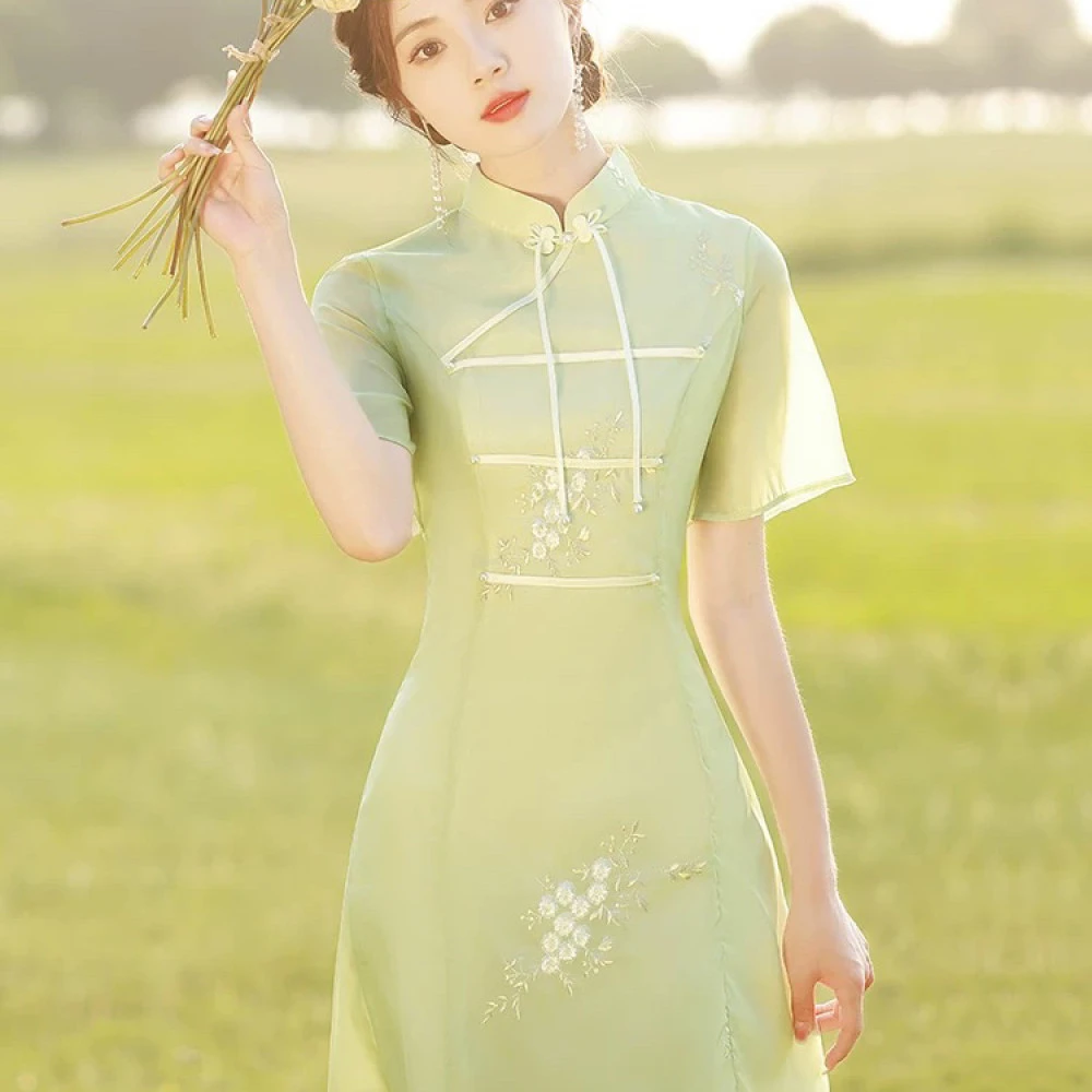 【2045 好运常在 绿色】显瘦气质修身优雅复古中国风旗袍