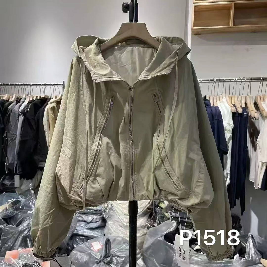 D1518秋季新款时尚百搭显瘦连帽外套个性拉链设计感短款上衣潮