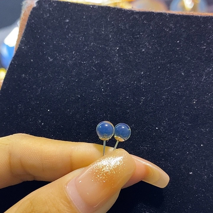 蓝珀银S925镶嵌珠宝奇石墨西哥蓝珀耳钉