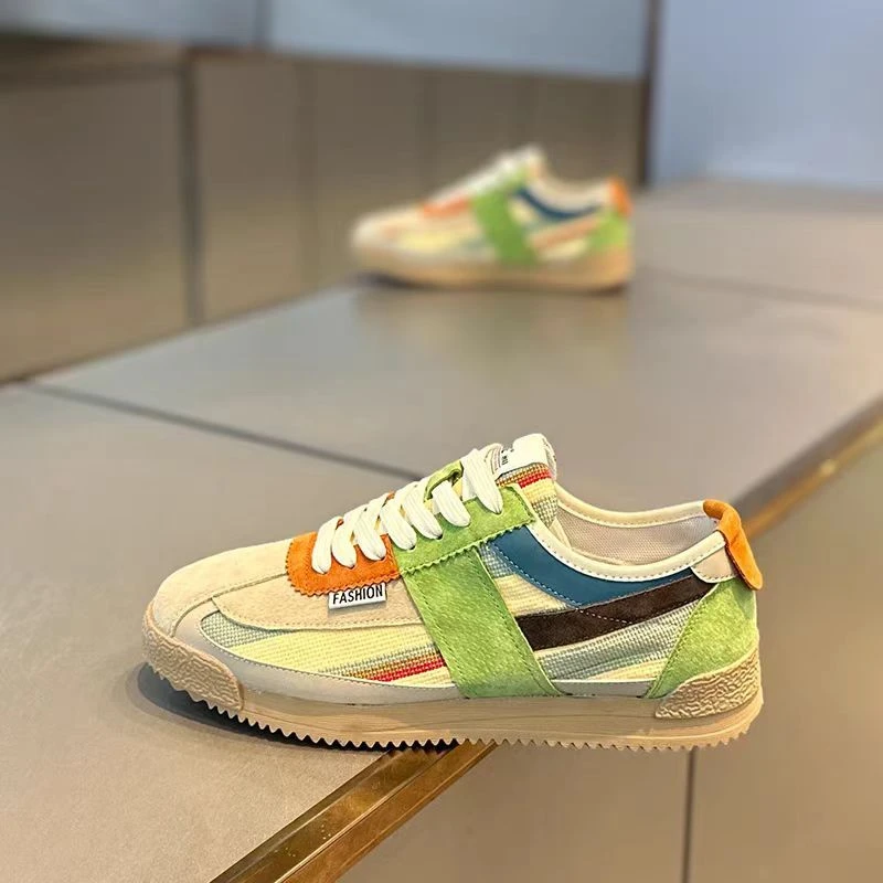 爆款男鞋2025拼色时尚休闲鞋百搭单鞋秋季薄款增高圆头阿甘鞋G08