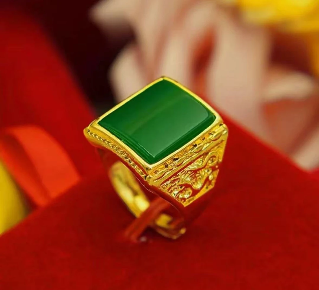 合金戒指 男指环金色复古宫廷植物花卉饰品霸气满绿大气