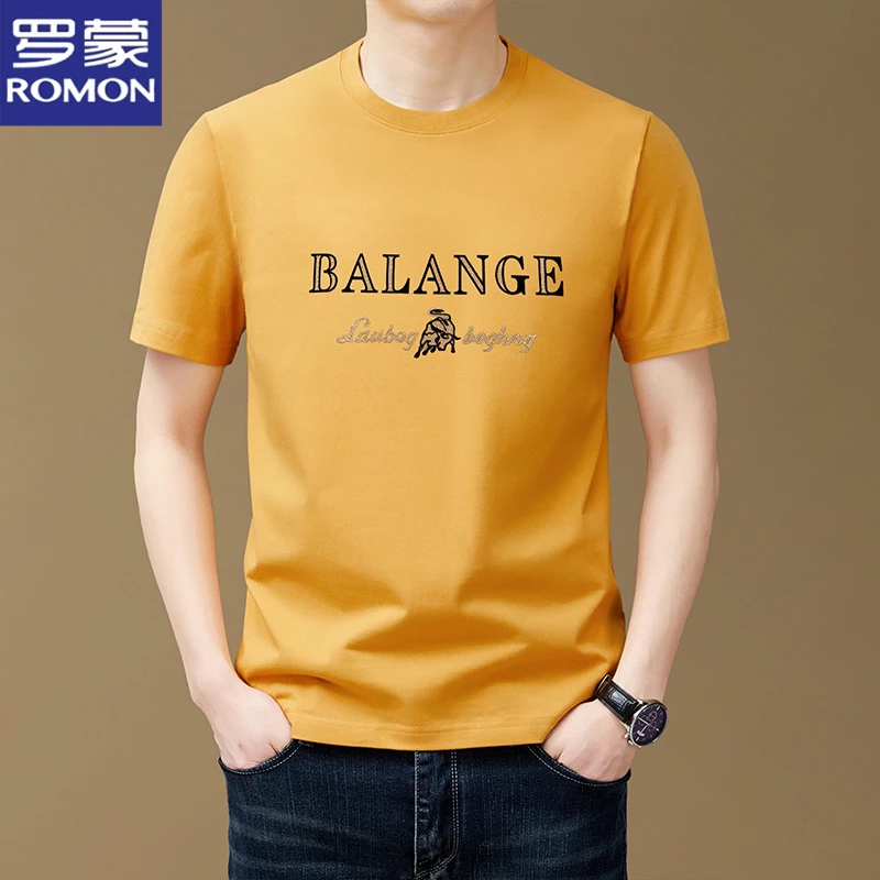 罗蒙时尚百搭男士新款短袖夏季凉爽T恤衫中青年潮流纯棉短袖男t恤
